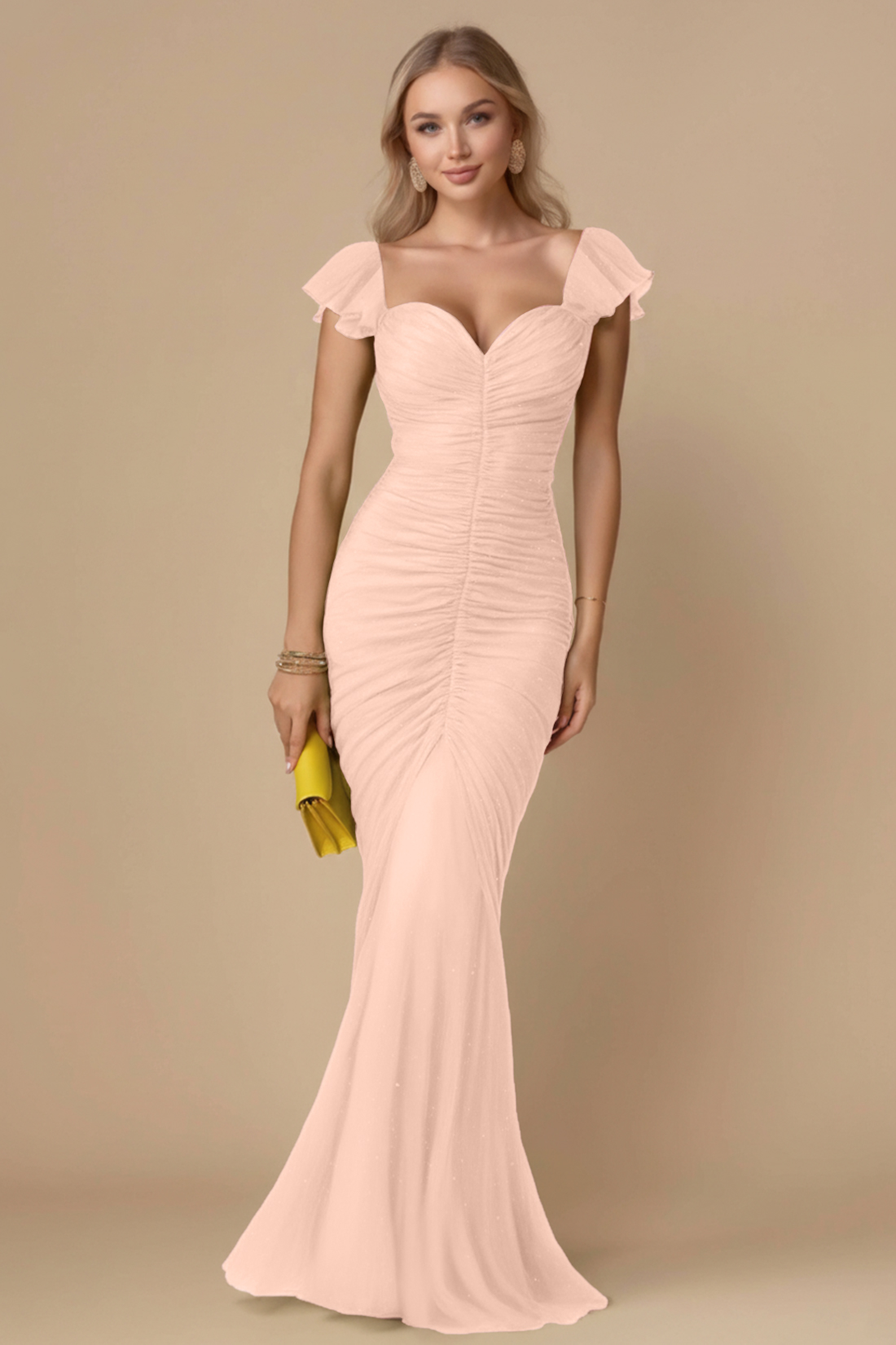 Evening Formal Dress Red Sweatheart Neck Ruched Mermaid Maxi Dress