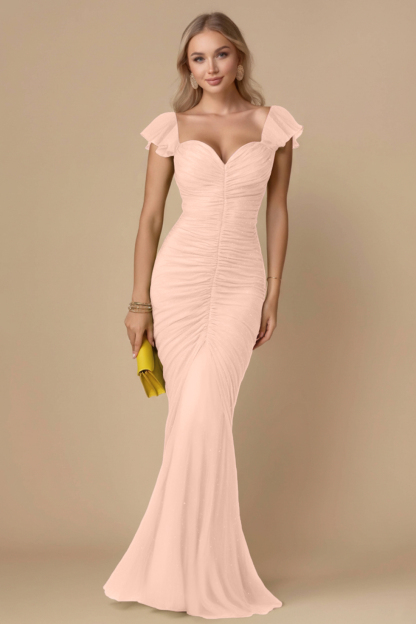 Evening Formal Dress​​ Red Sweatheart Neck Ruched Mermaid Maxi Dress