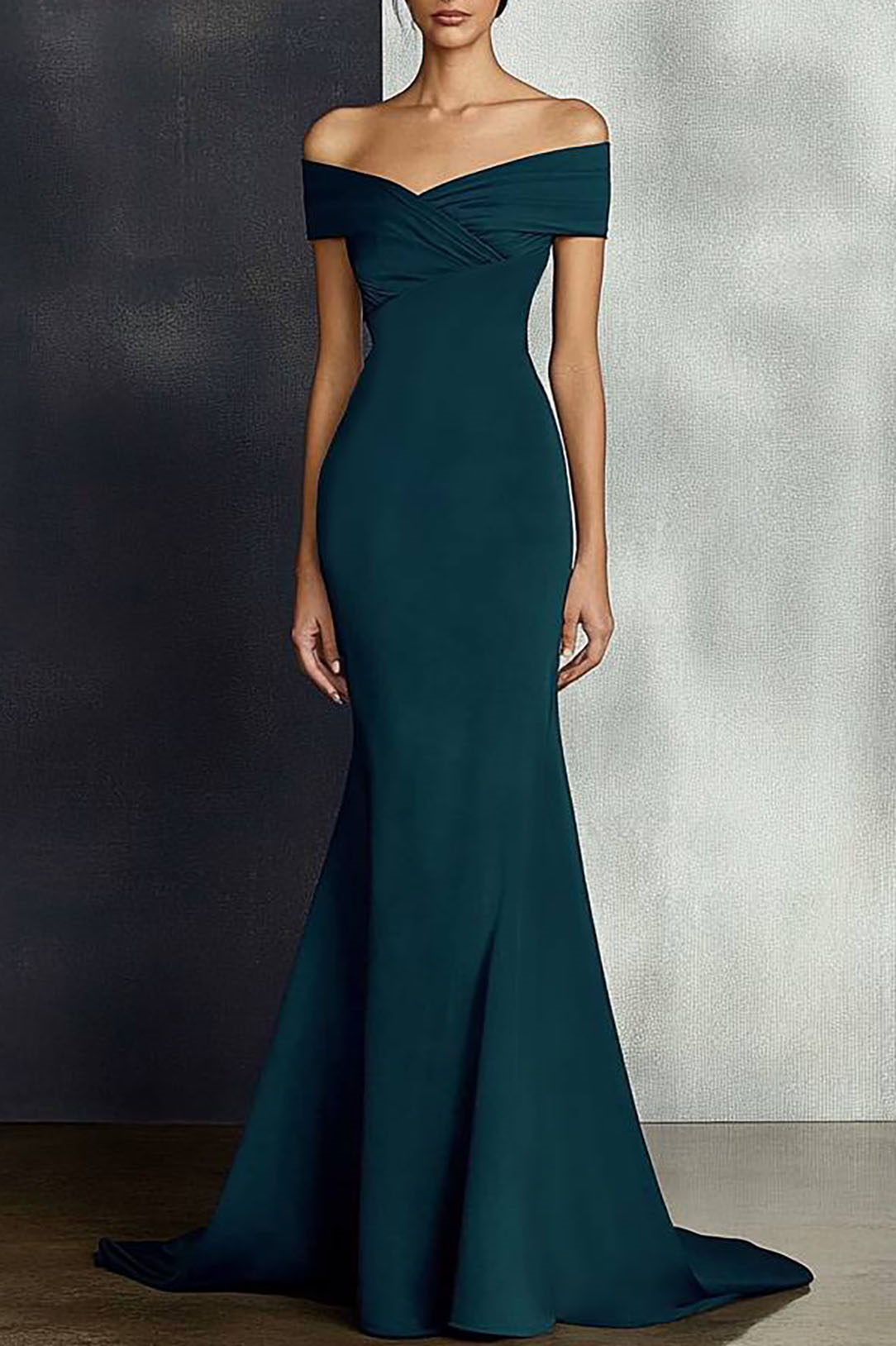Evening Formal Dress Dark Green One-Shoulder Mermaid Train Dress