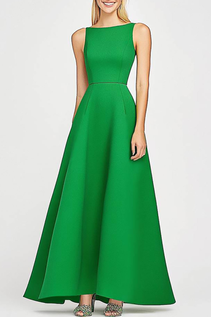 Evening Formal Dress Green Sleeveless Round Neck A-line Maxi Dress