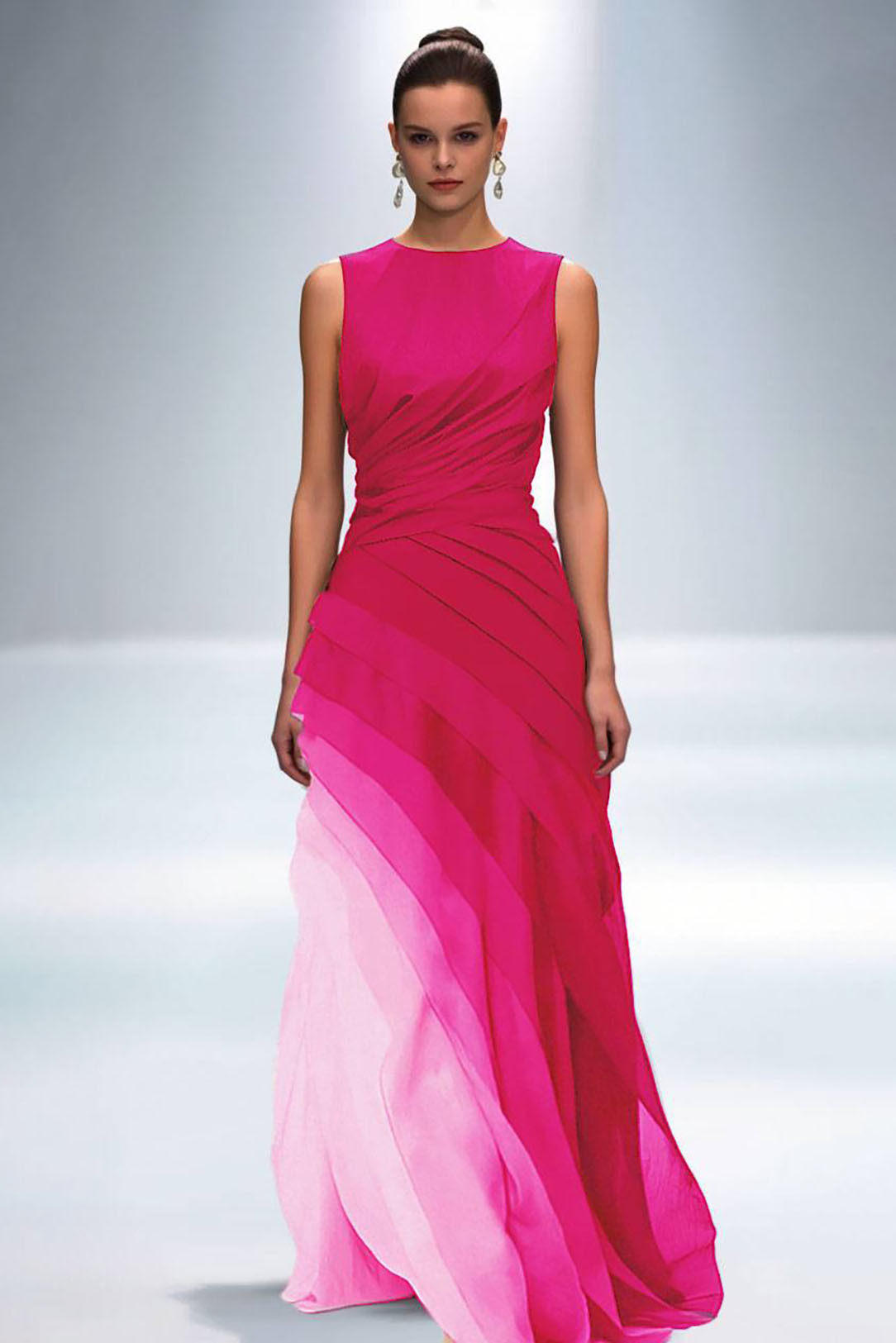 Evening Formal Gradient Dress Fuchsia Sleeveless Floor-Length Gown
