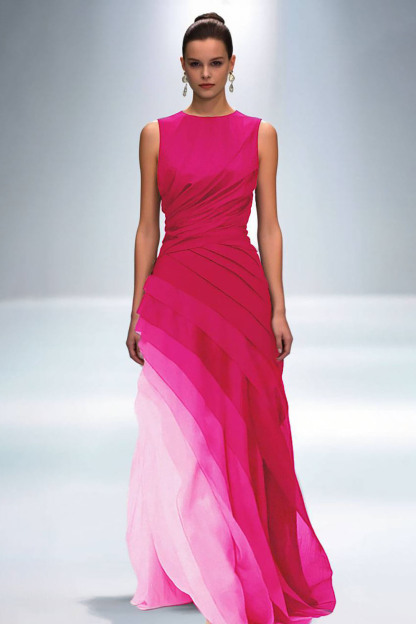 Evening Formal Gradient Dress Fuchsia Sleeveless Floor-Length Gown