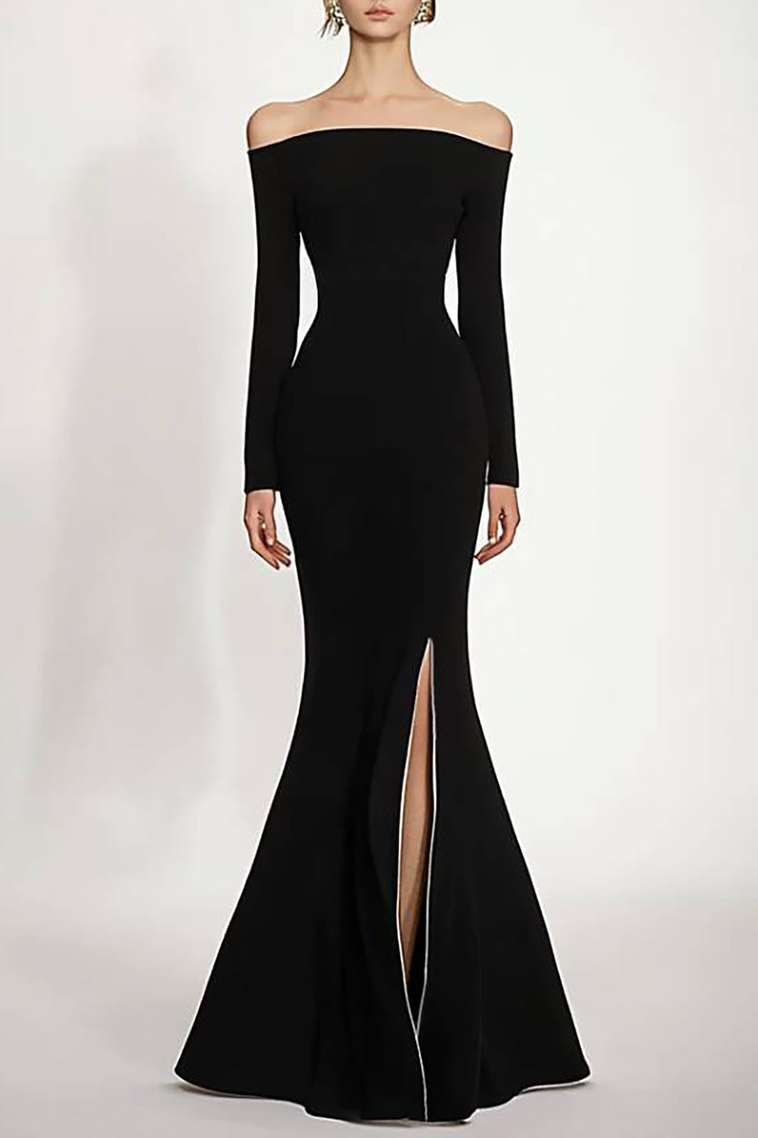 Formal Dress Black Off-Shoulder Long Sleeve Mermaid Floor-Length Gown