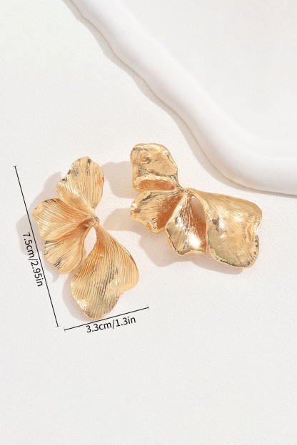 Gold Textured Petals Flower Earrings