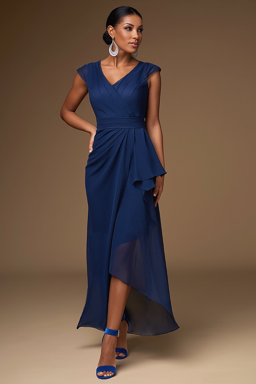 Daily Chiffon Dress Blue V-Neck Asymmetrical Maxi Dress