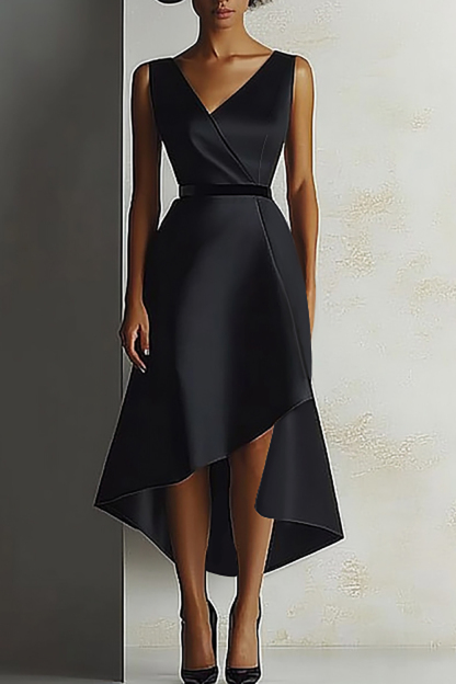 Semi-Formal Party Dress Black Asymmetric Neckline Sleeveless Maxi Dress
