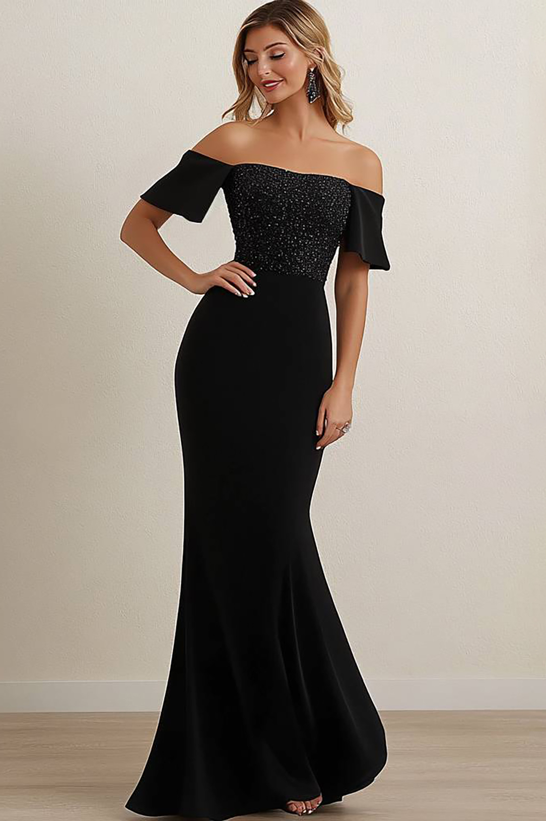 Formal Evening Dress Off-Shoulder Fitted Mermaid Floor-Length Gown