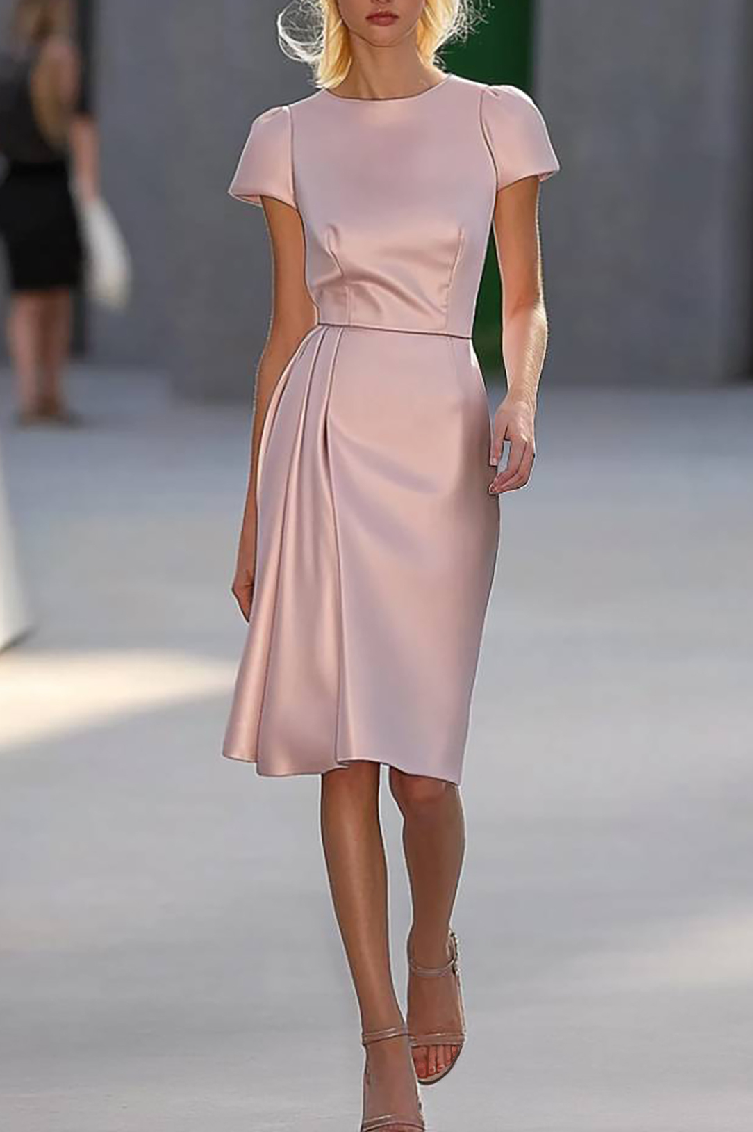 Wedding Guest Semi-Formal Dress Light Pink Satin Knee-Length Dress