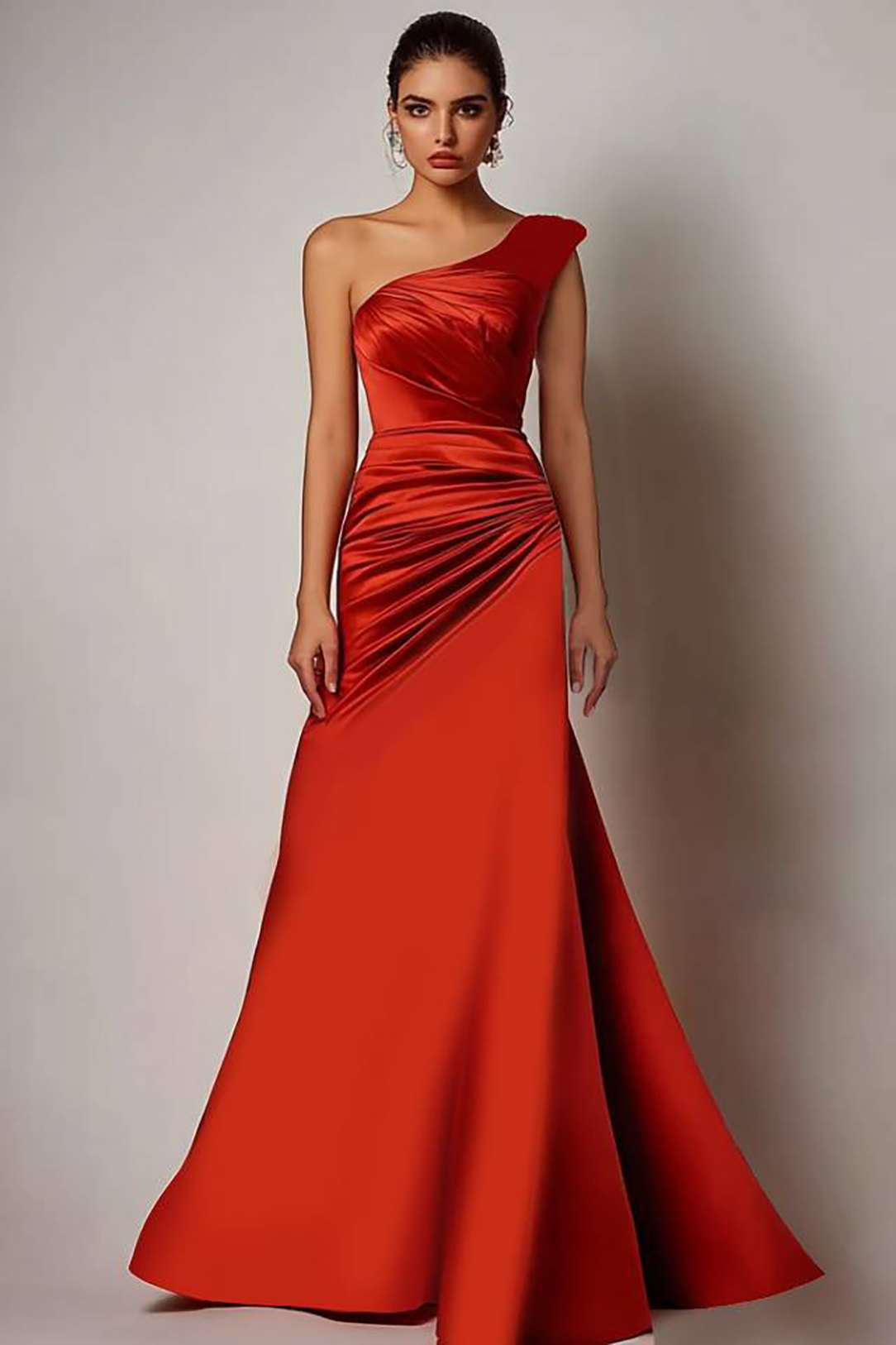Formal Evening Dress One Shoulder Red Floor-Length Gown