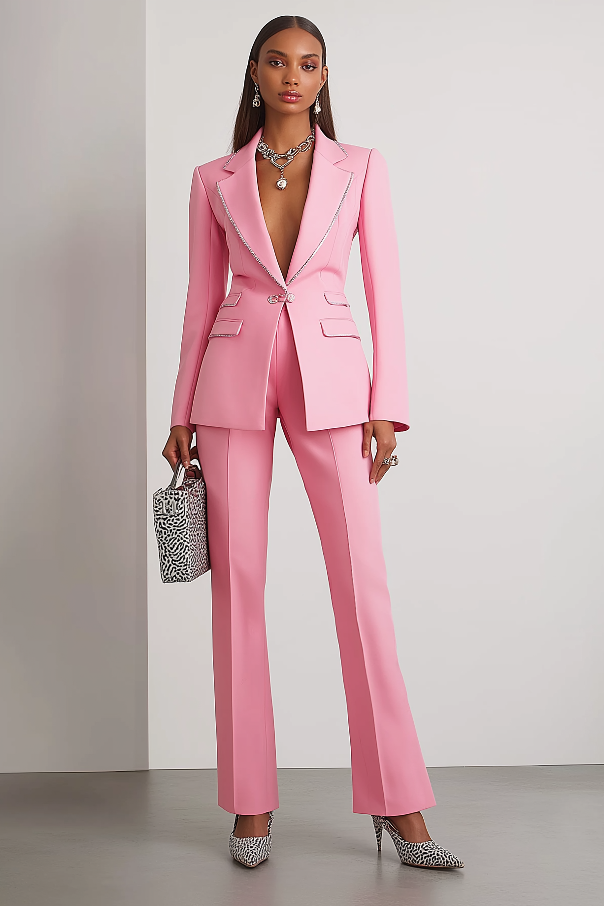 Work Formal Suit Set Pink Long Sleeve Pants Set