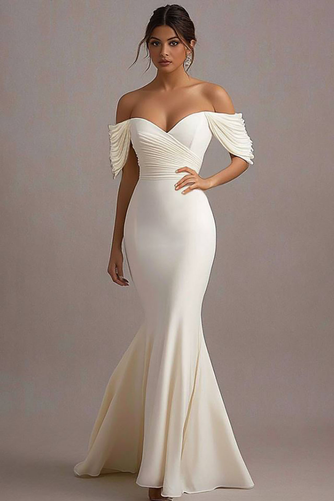 Formal Evening Dress White Off-Shoulder Mermaid Floor-Length Gown