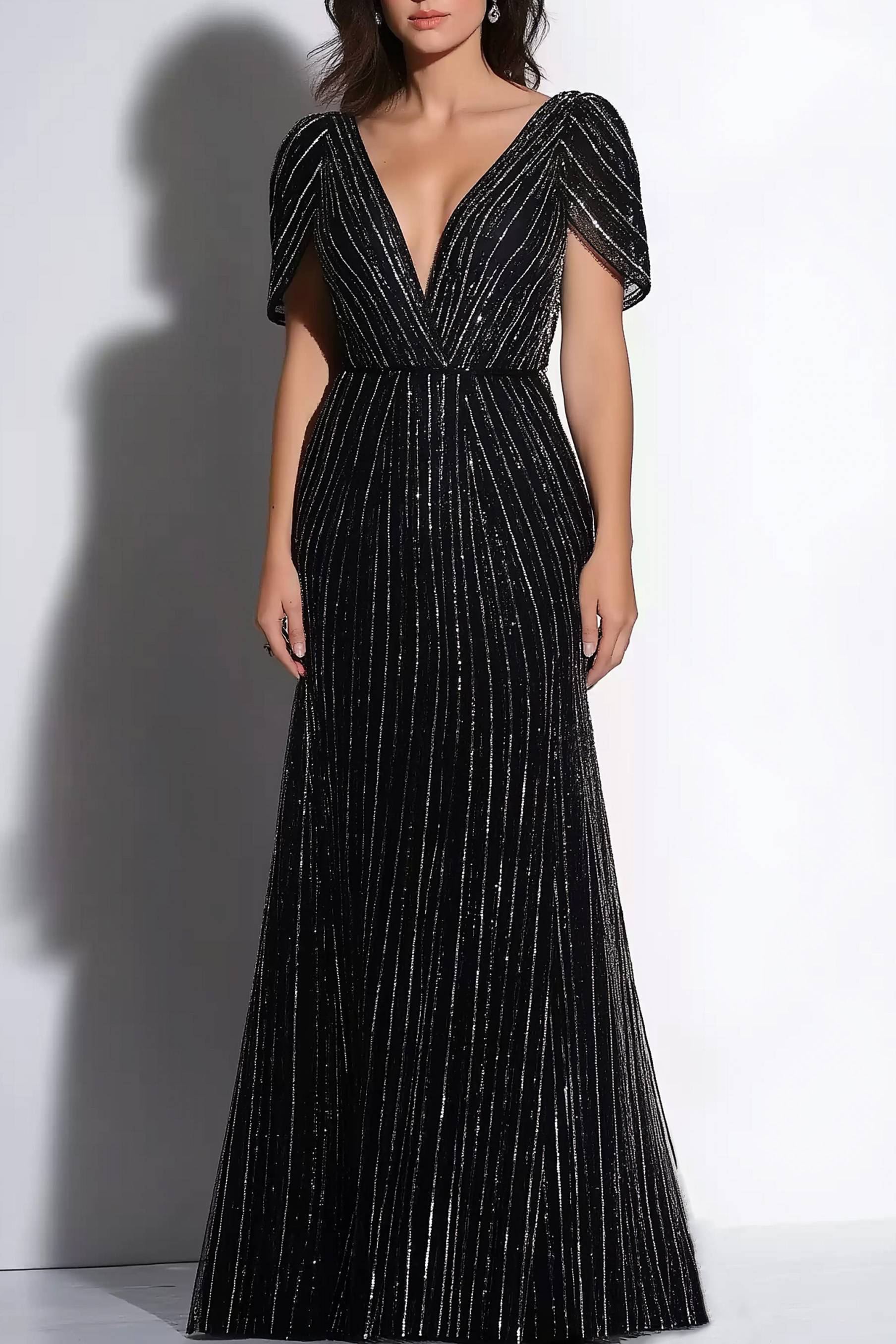 Evening Formal Dress Black Deep V Loose Floor-Length Dress
