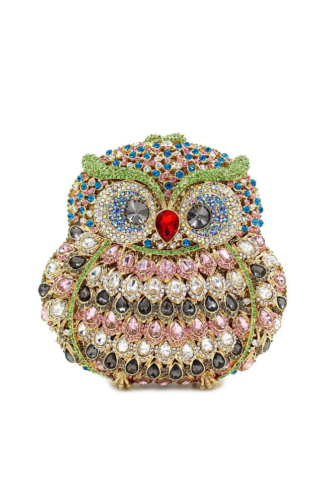 Owl Rhinestone Clutch Handmade Custom Hollow Metal Bag
