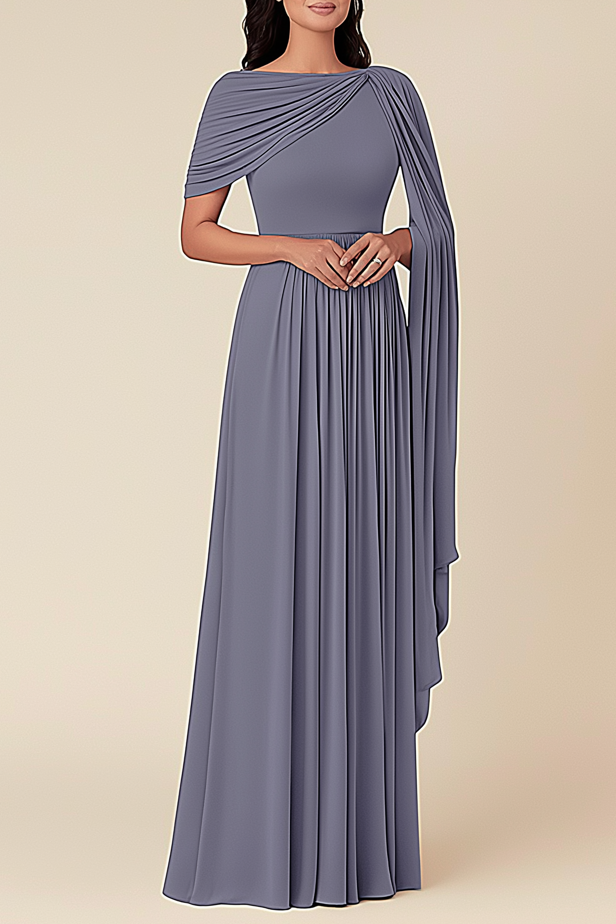 Formal Wedding Guest Dress Grey Blue Asymmetrical Mother of the Bride