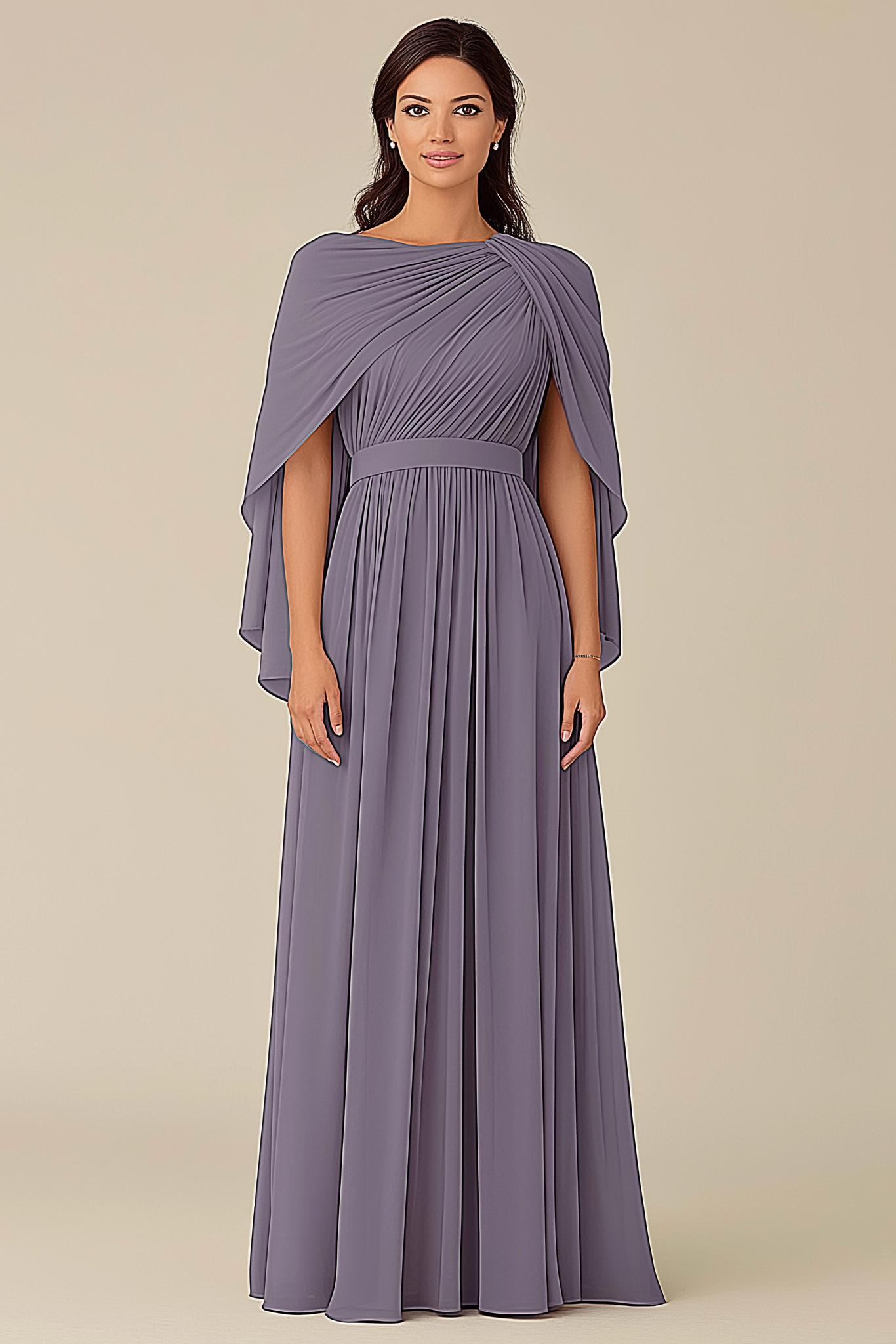 Formal Wedding Guest Dress Grey Blue Cape Mother of the Bride Gown