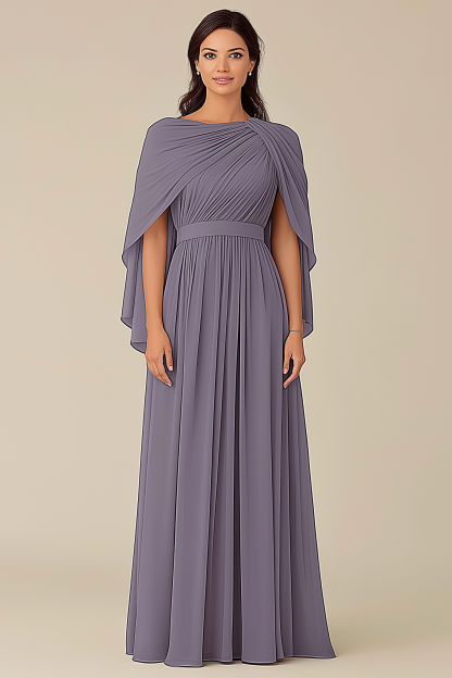 Formal Wedding Guest Dress Grey Blue Cape Mother of the Bride Gown
