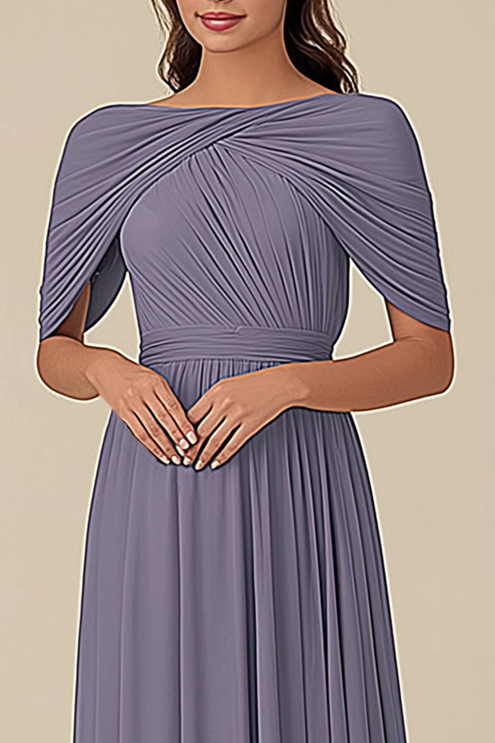 Formal Wedding Guest Dress Grey Blue Round Neck Mother of the Bride Gown