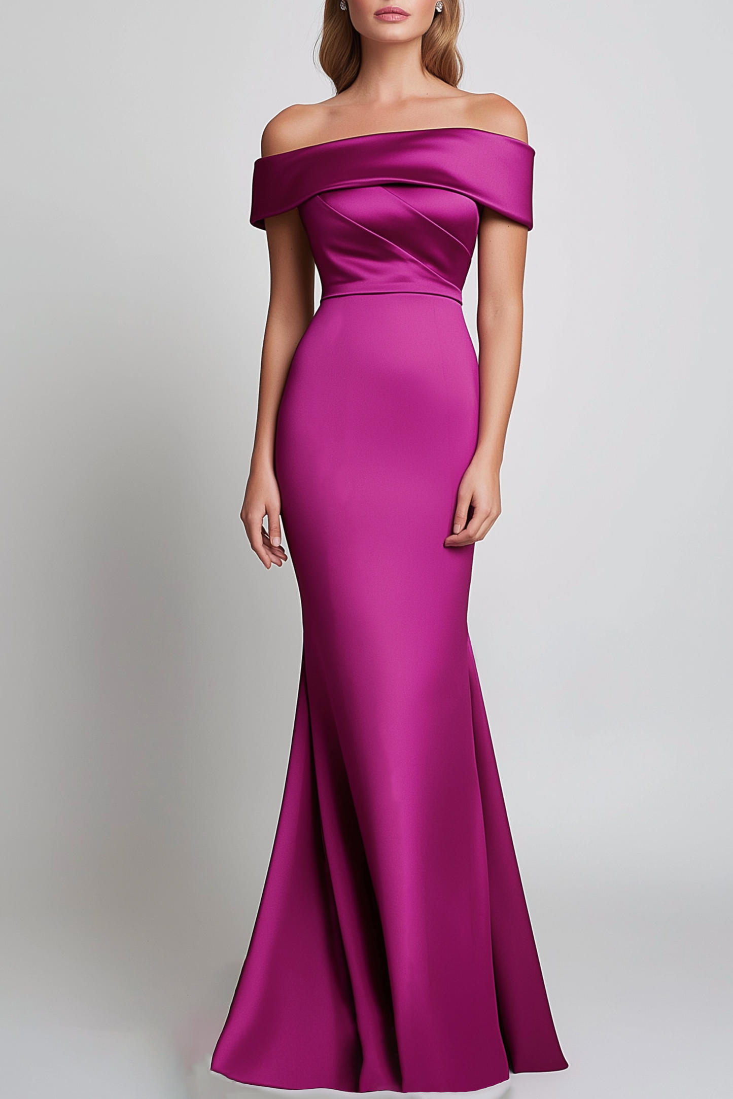Formal Evening Dress Purple Satin Off Shoulder Mermaid Floor-Length Dr
