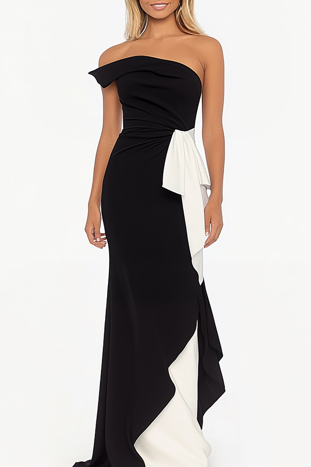 Cocktail Party Pleated Dress Sleeveless Black White Ruffle Maxi Dress