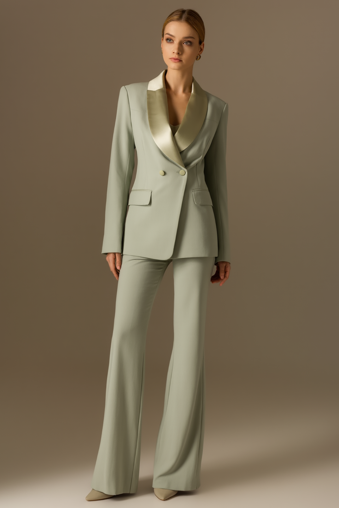 Work Formal Blazer Suit Set Light Green Long Sleeve Pants Set