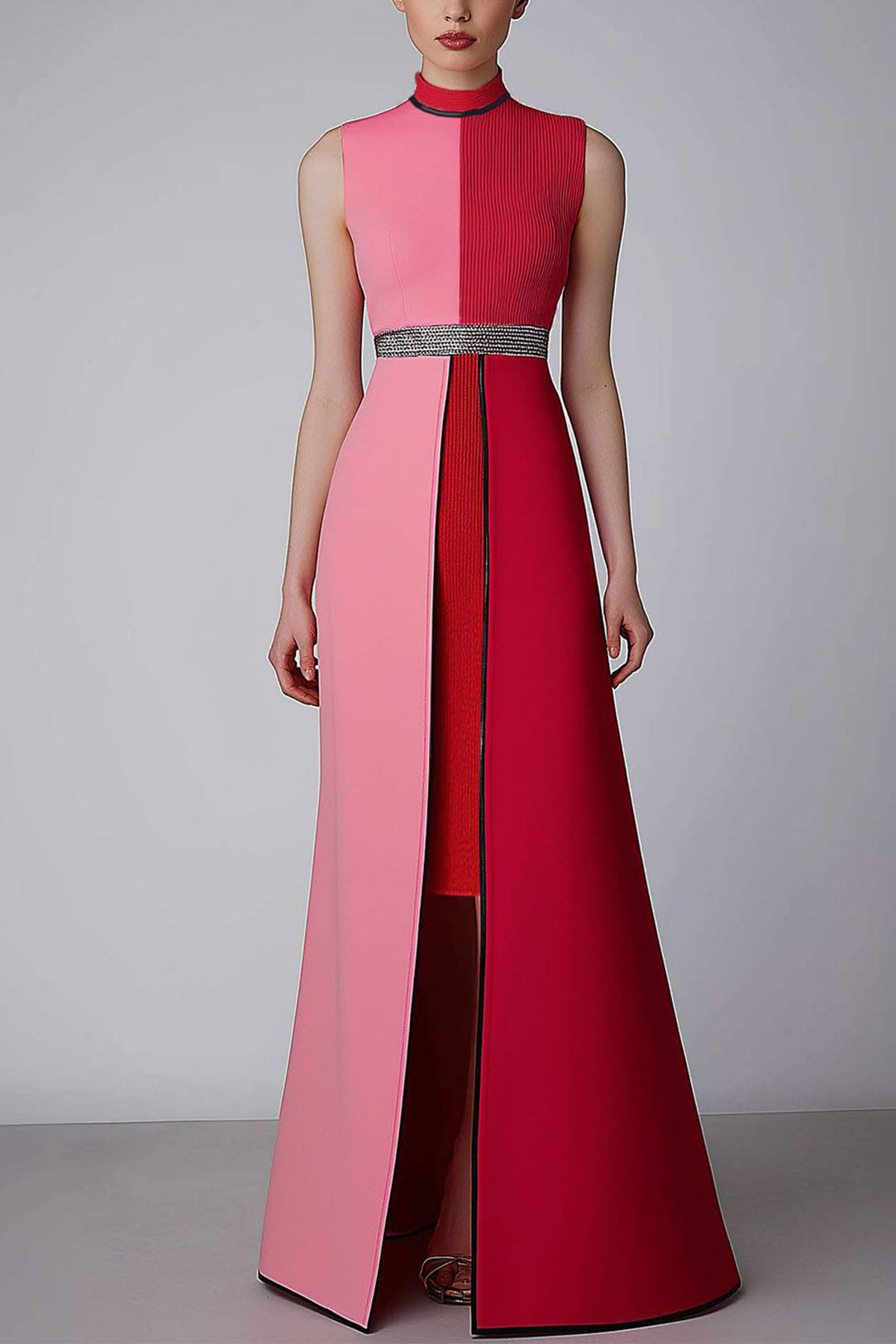 Formal Work Party Boat Neck Royal Blue Sleeveless Belted Slit Midi Dre