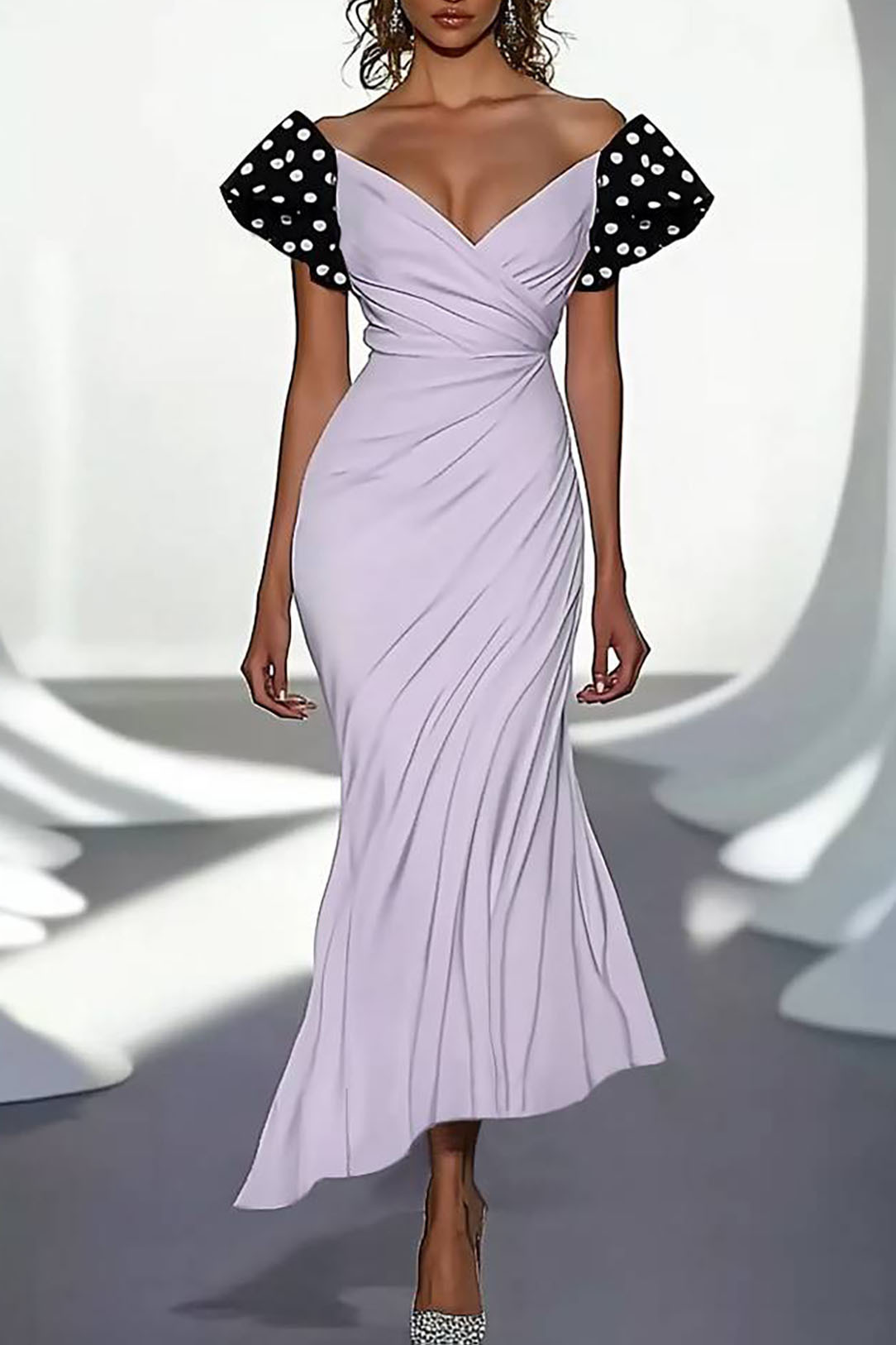 Party Dress Lilac Cross Neck Puff Sleeve Maxi Dress