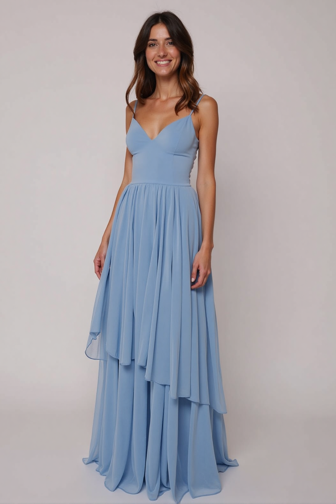 Vacation Party Dress Blue Spaghetti Strap Chiffon Floor-Length Dress