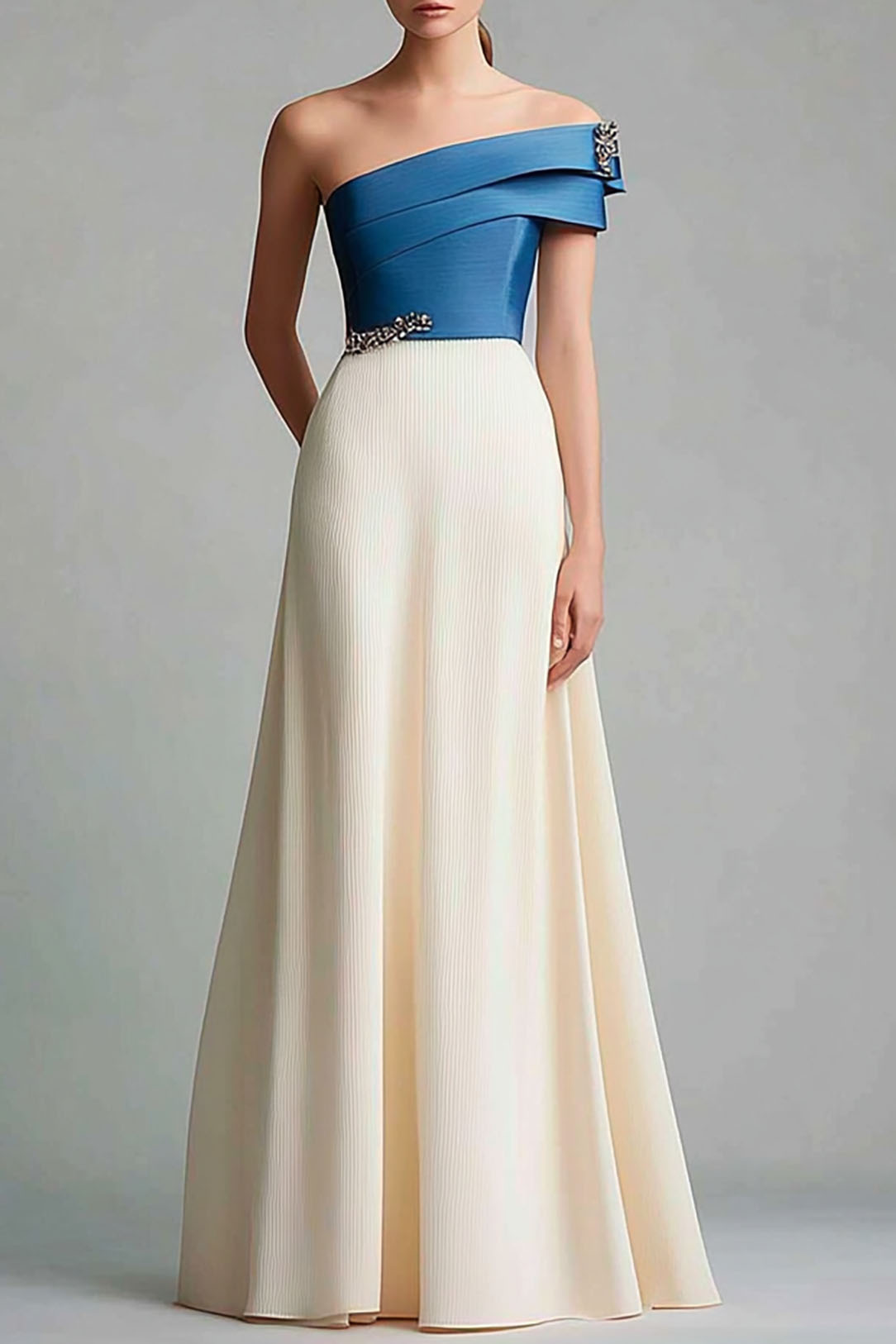 Formal Work Party Boat Neck Royal Blue Sleeveless Belted Slit Midi Dre