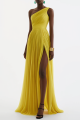 Vestido de Noche Formal Amarillo de Un Hombro con Pliegues Maxi