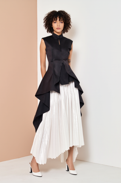 Semi-Formal Party Dress Black White Sleeveless Pleated Maxi Dress