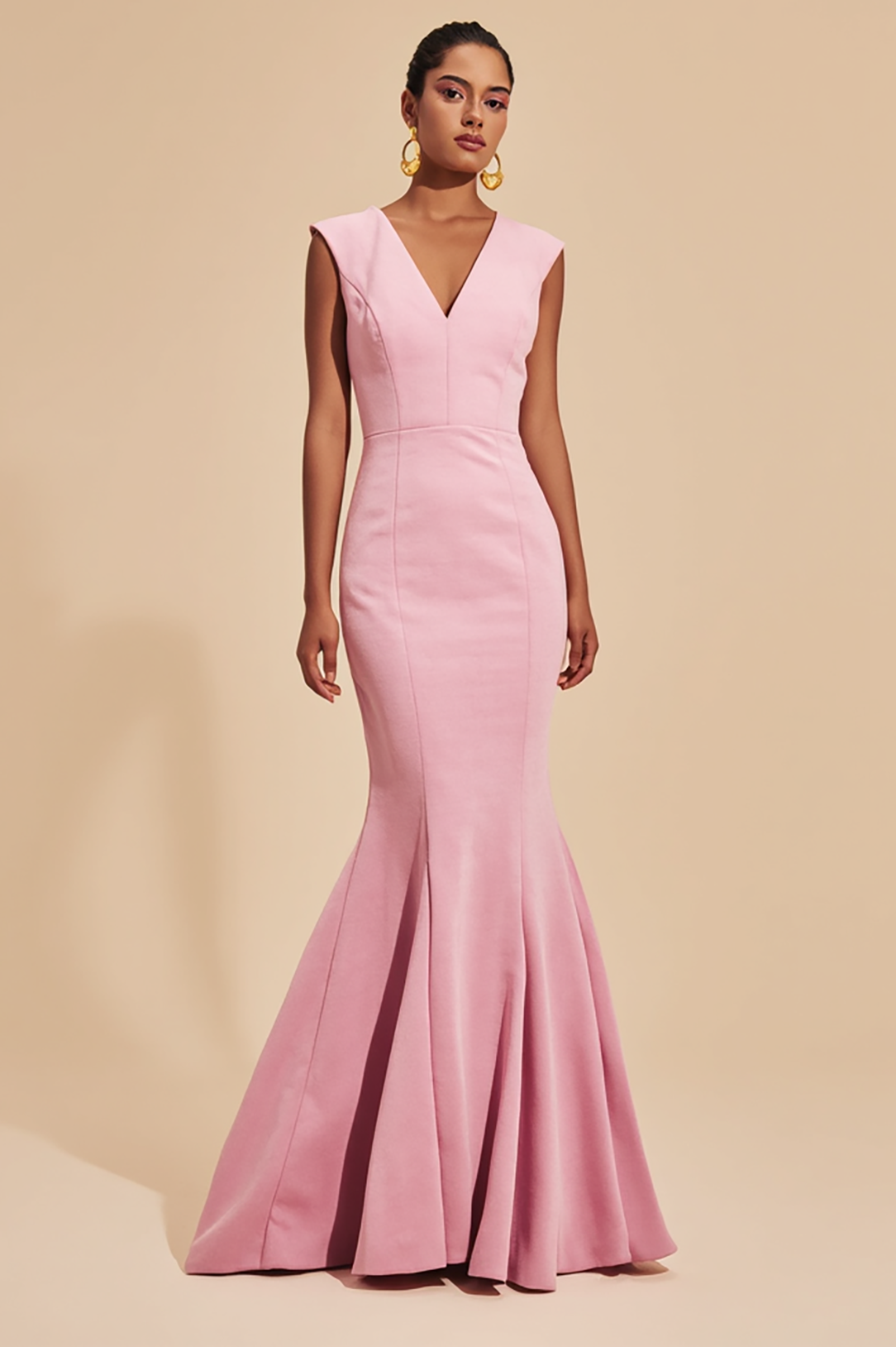 Formal Evening Dress Light Pink V Neck Sleeveless Mermaid Floor-Length Dress