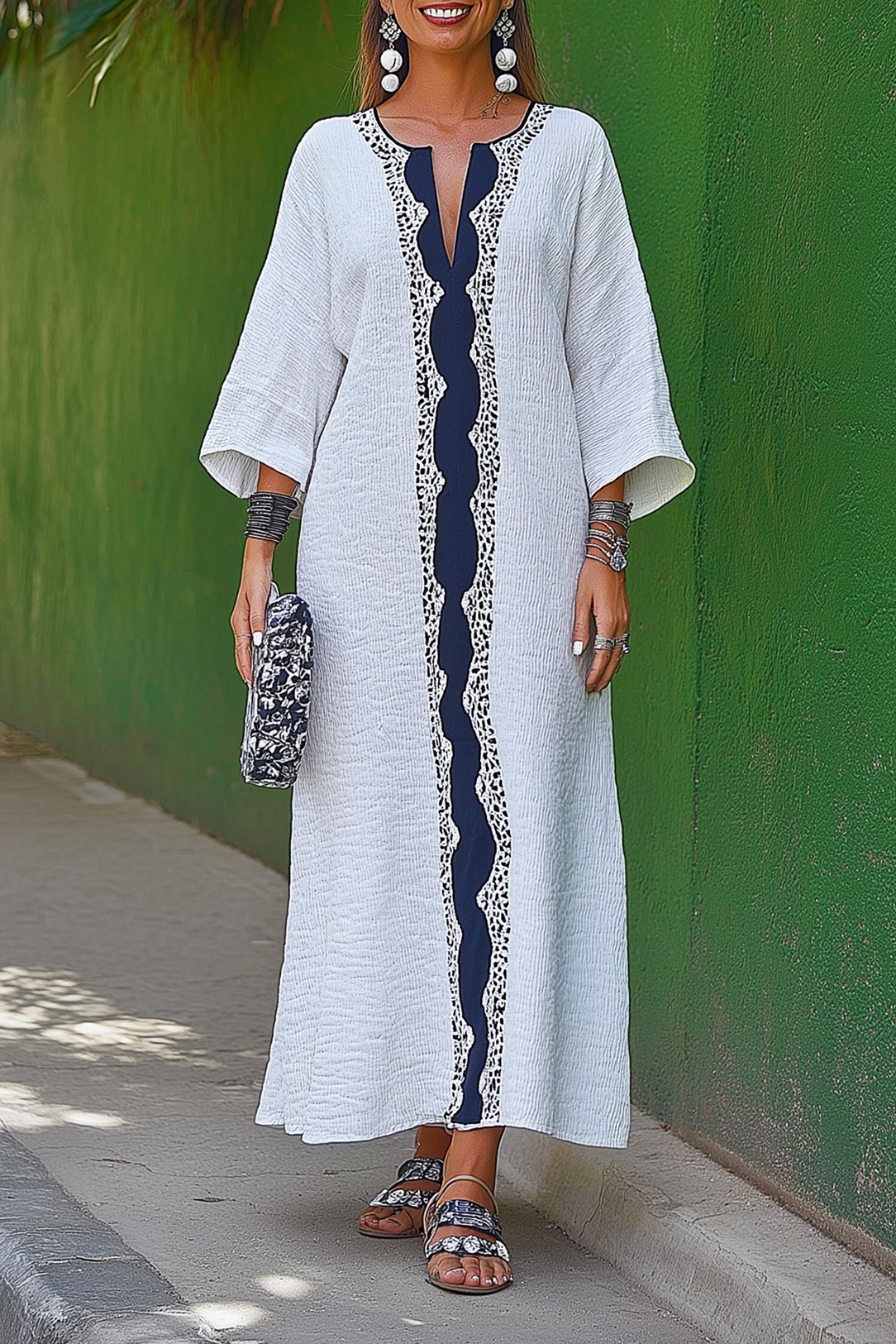Beach Vacation Dress White Linen Deep V Sleeveless Slit Train Dress