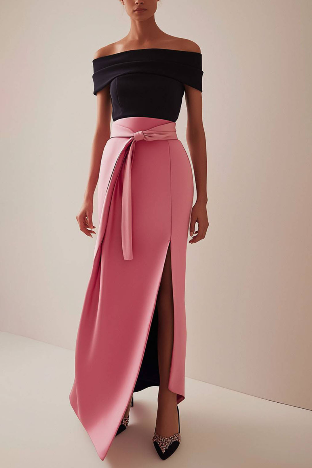 Formal Work Party Boat Neck Royal Blue Sleeveless Belted Slit Midi Dre