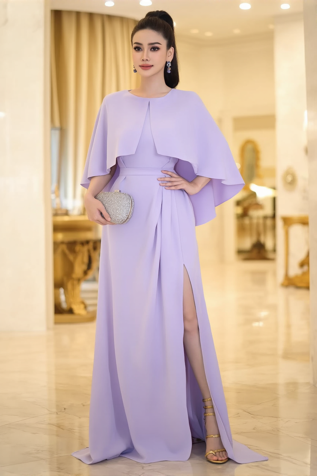 Evening ​Dress​​ Purple Crew Neck Slit Floor-Length Dress