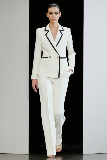 Work Blazer Suit White Lapel Long Sleeve Pants Set 