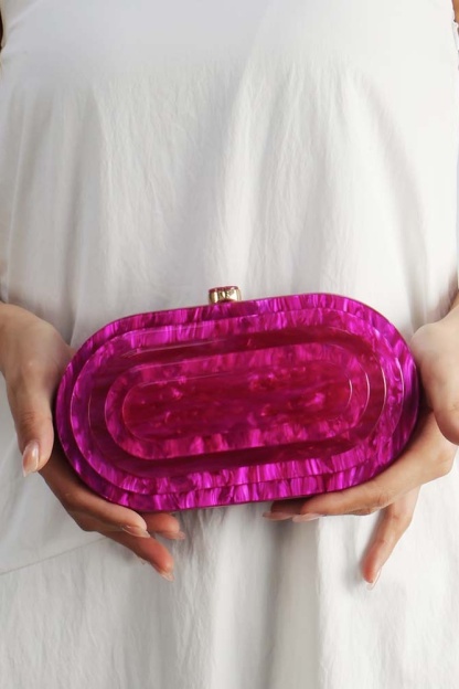 Geometry Arylic Buckle Handbag with Evening Chain Bag