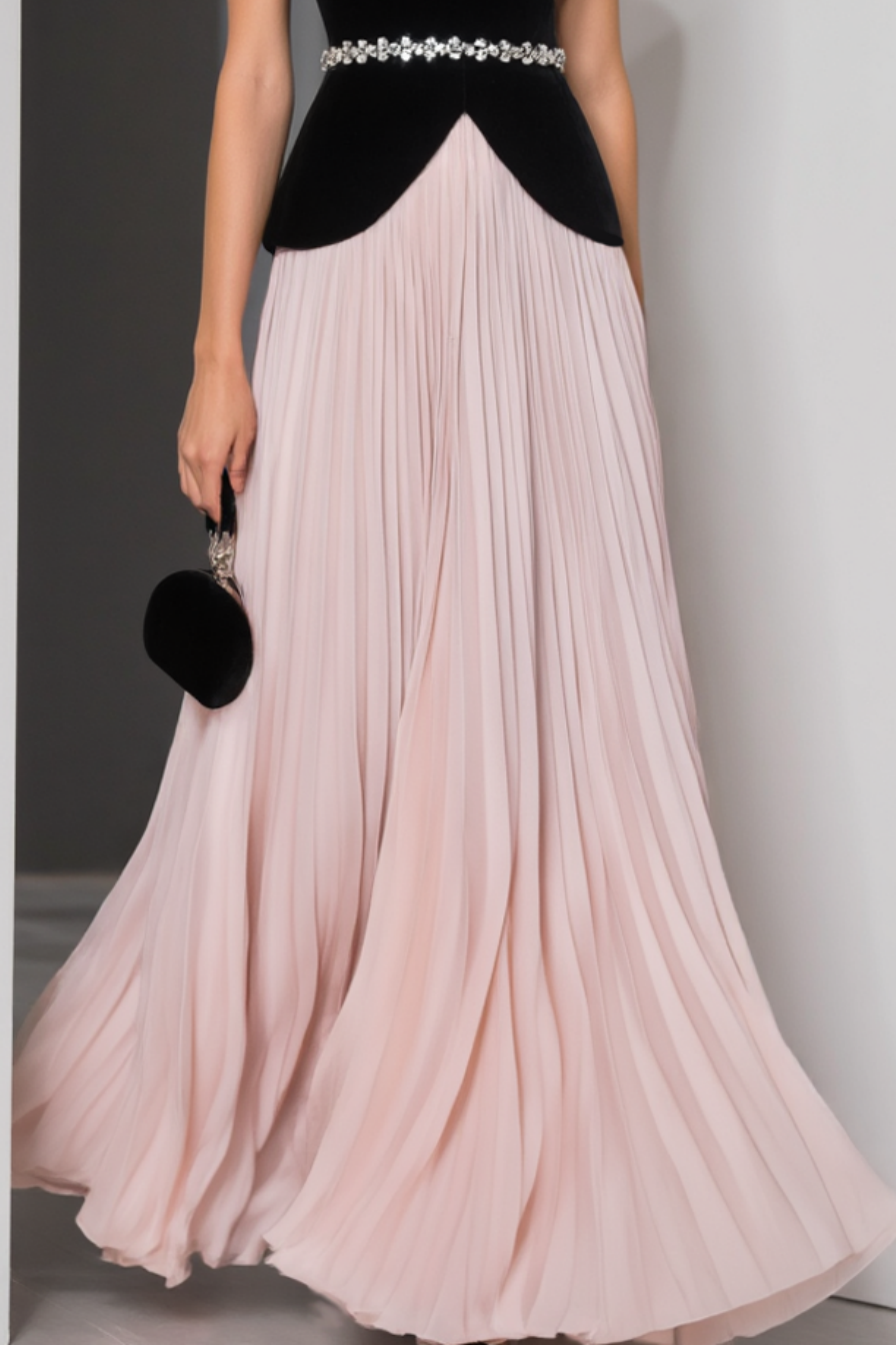 Evening Outfit Sets Pink Strapless Belted Floor-Length Skirt Set