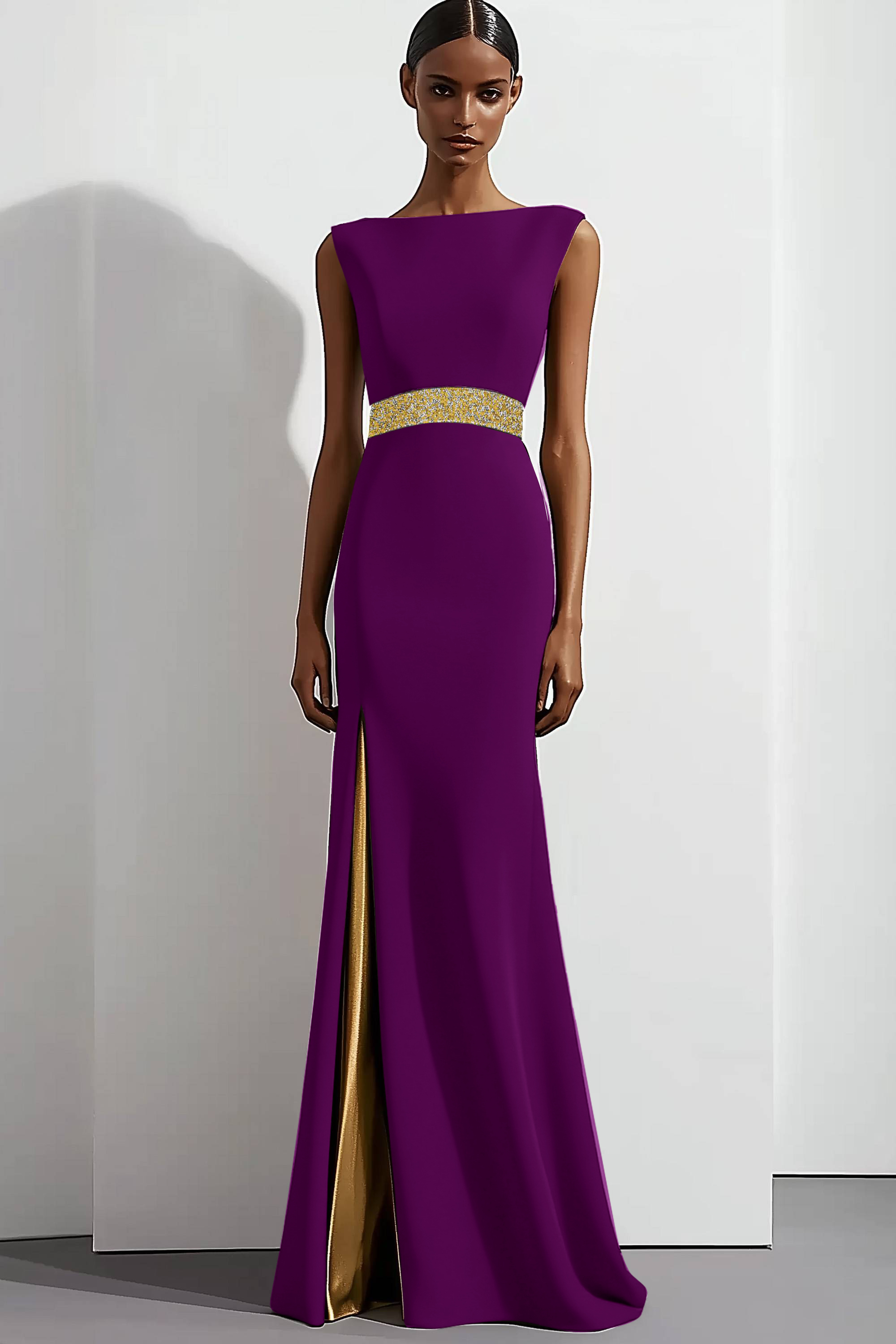 Formal Evening Dress Black Sleeveless Round Neck Floor-Length Dress