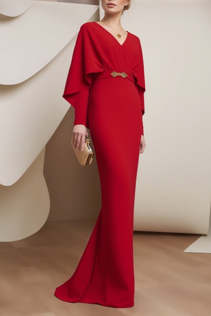 Formal Evening Dress Purple V Neck Belted Maxi Dress