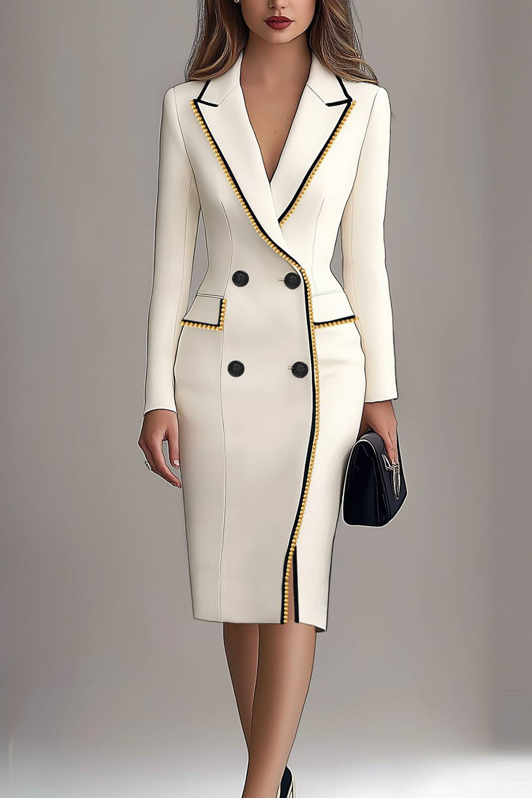 Work blazer dress lapel collar with pearls