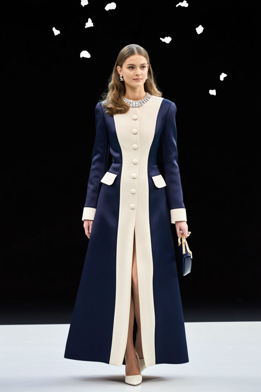 Formal ​Wedding Guest Dress Blue Crew Neck Long Sleeve Maxi Lace Dress