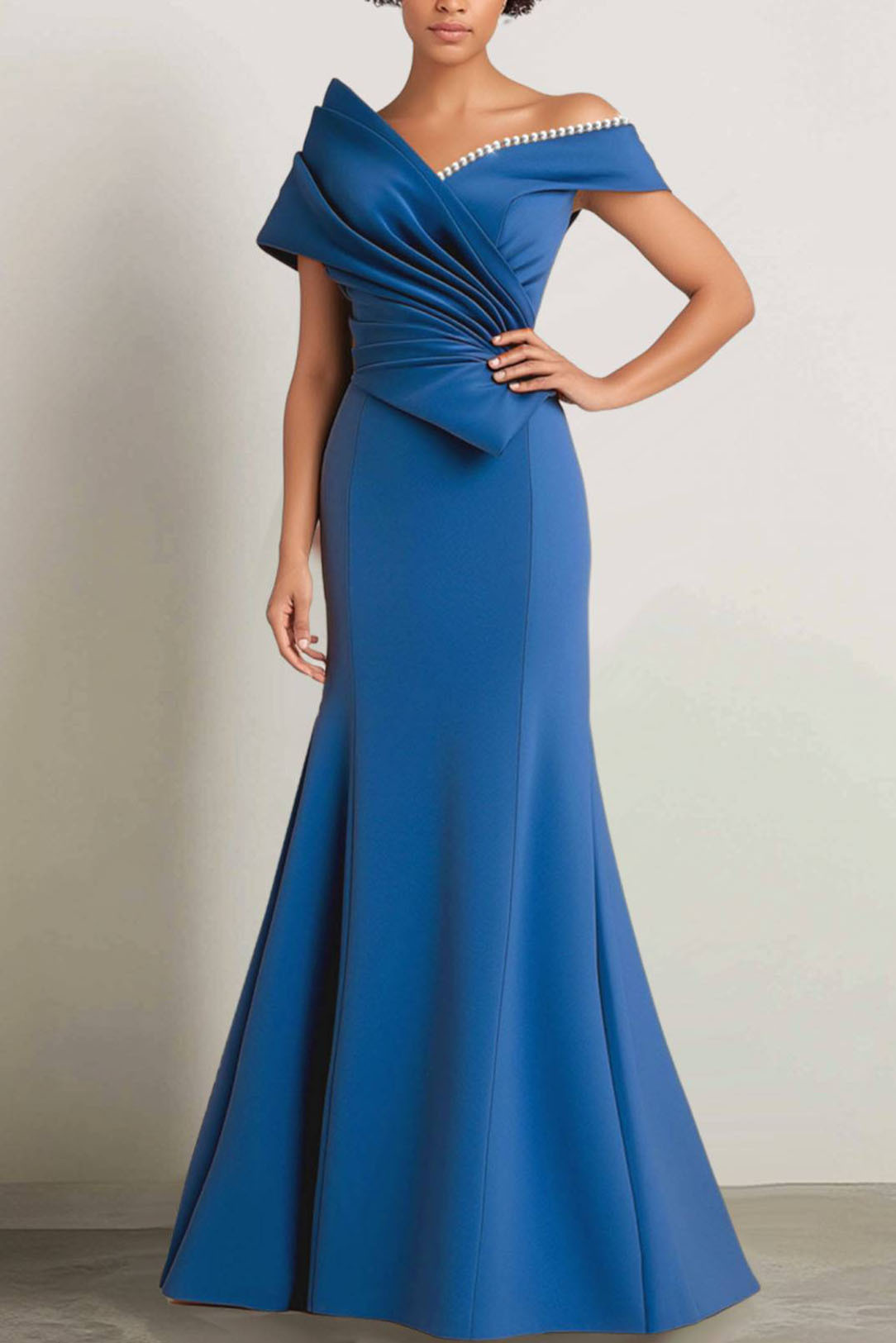 Formal Work Party Boat Neck Royal Blue Sleeveless Belted Slit Midi Dre