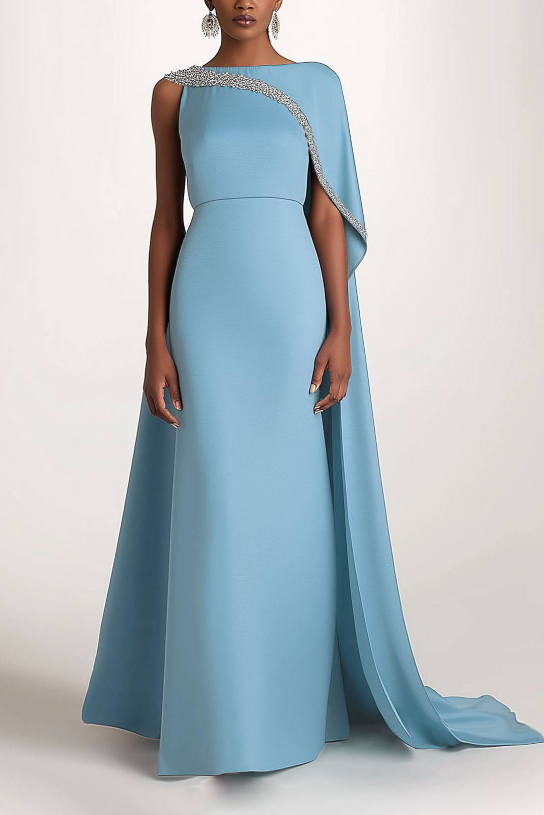 Formal Work Party Boat Neck Royal Blue Sleeveless Belted Slit Midi Dre