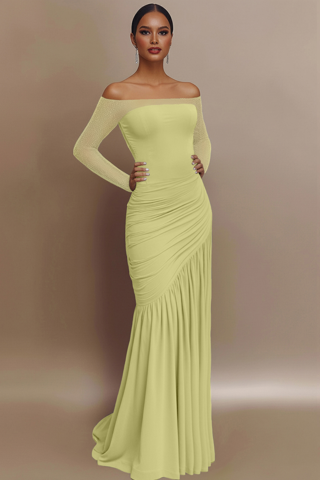 Evening Prom Gown Off The Shoulder Glitter Ruched Light Blue Maxi Dress