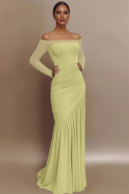 Evening Prom Gown Off The Shoulder Glitter Ruched Light Blue Maxi Dress