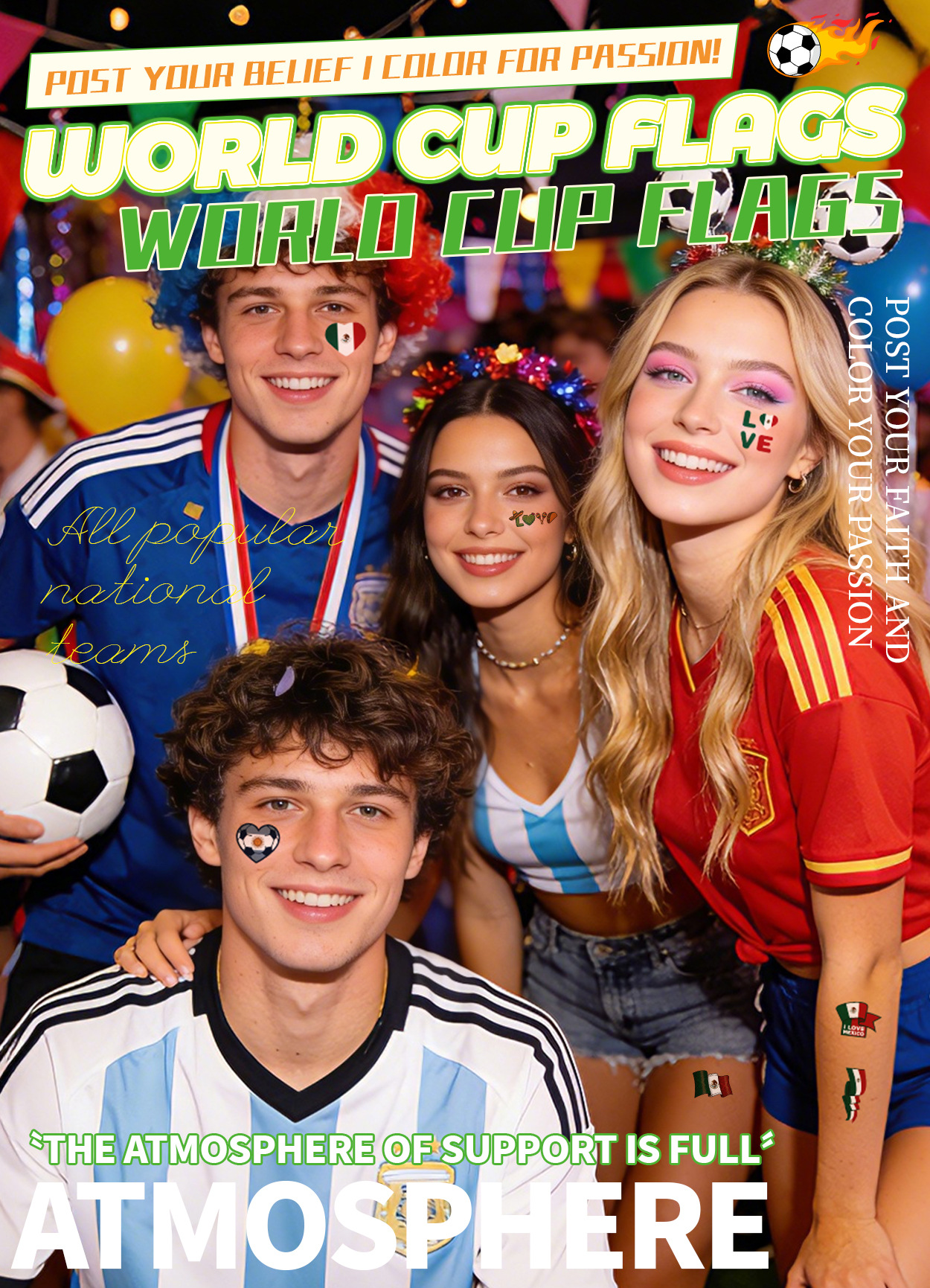 World Cup Flag Face Tattoos – Fan Sports Face Stickers for Football Matches & Events