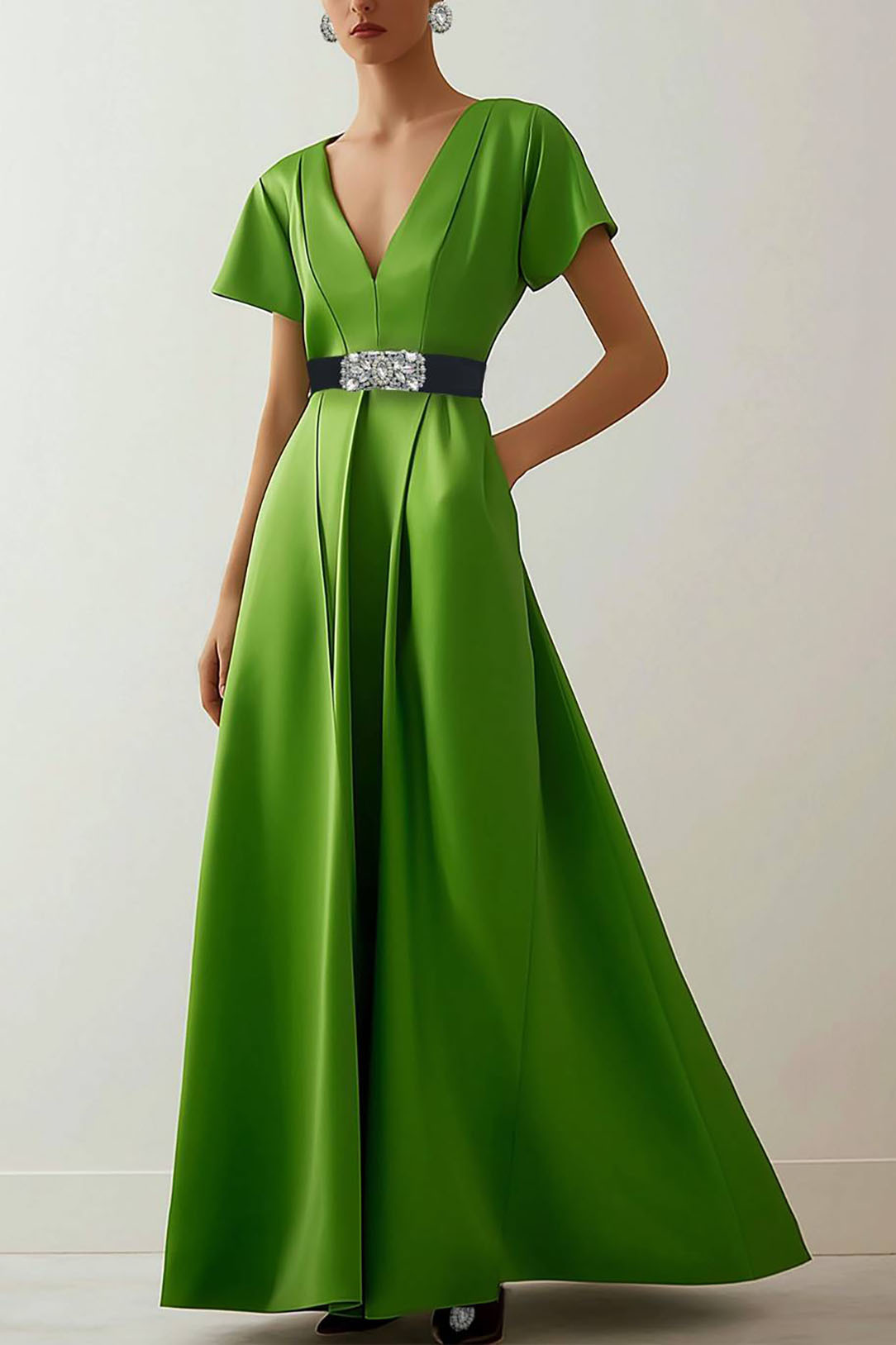 Blue Formal Work Dress Party Boat Neck Royal Sleeveless Belted Slit Mi