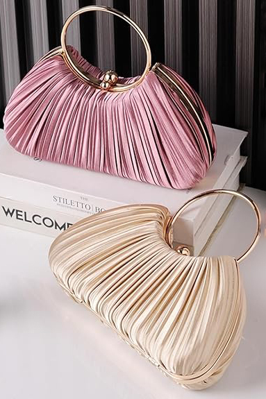 Elegant Evening Pleated Clutch Silk With Detachable Chain Handbag