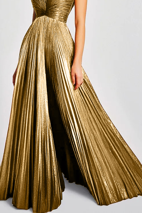 Daily Party Work Colorful Gradient Wrinkles Pleated Deep V Maxi Dress  