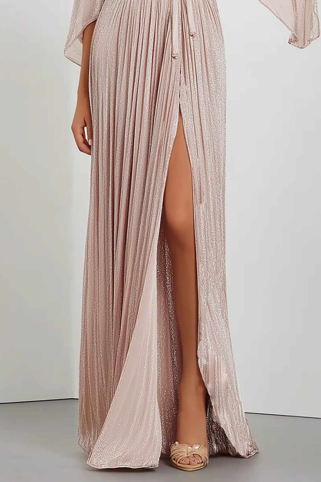 Wedding Guest Dress Pleated Pink Long Prom Dress with Slit